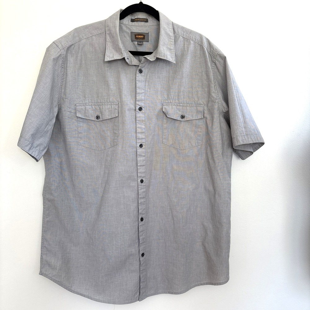 Foundry Supply Co Mens XLT Grey Comfort Stretch Short Sleeve Button Down Shirt